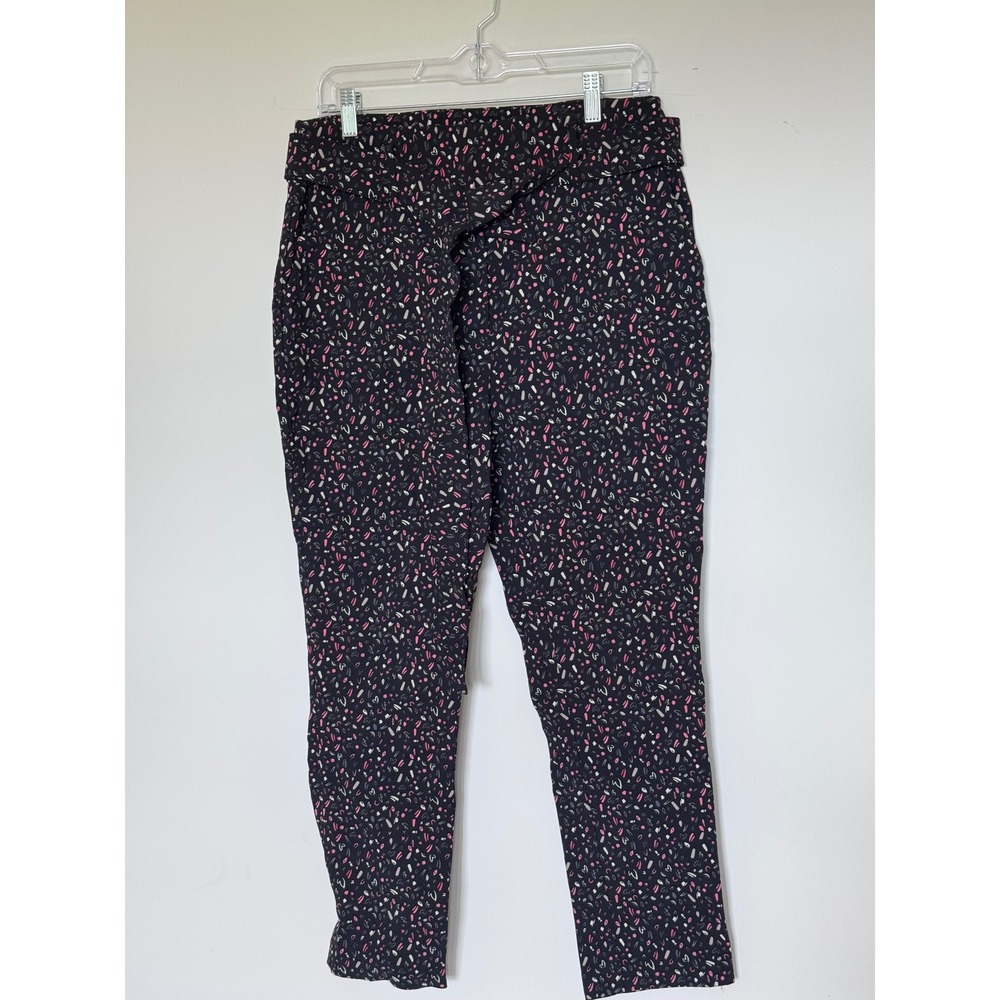 Jules & Leopold Black Pink Abstract Confetti Tie Waist Ankle Pants Medium